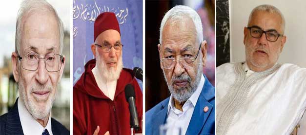 عبد الإله بنكيران (يمينا) ومحمد العبادي، يتوسط، رشيد العنوشي، وإبراهيم منير(يسارا)