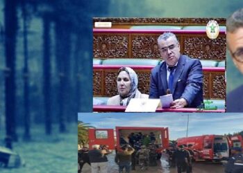 الصورة مركبة..أخنوش والمستشار خالد السطي مع خلفية مشاهد من الفيضانات الاخيرة