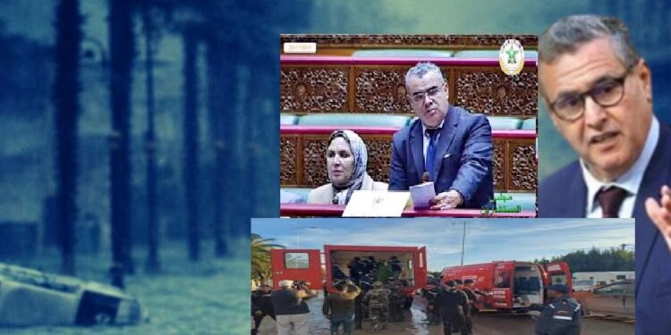 الصورة مركبة..أخنوش والمستشار خالد السطي مع خلفية مشاهد من الفيضانات الاخيرة