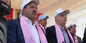 نزار بركة الأمين العام لحزب الاستقلال وبجانبه النعم ميارة الكاتب العام لنقابة الاتحاد العام للشغالين